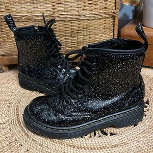 Dr Martens Glitter Patent Leather 1460 J Black Sparkly Boots Silver Doc Shiny